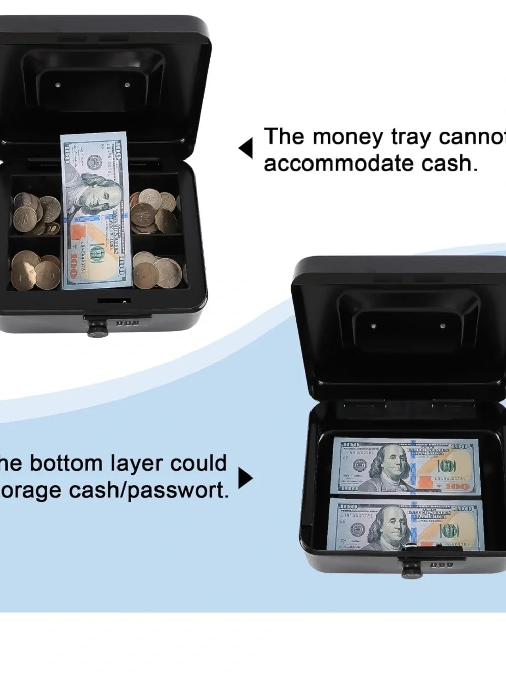 Portable Black Cash Box with Combination Lock